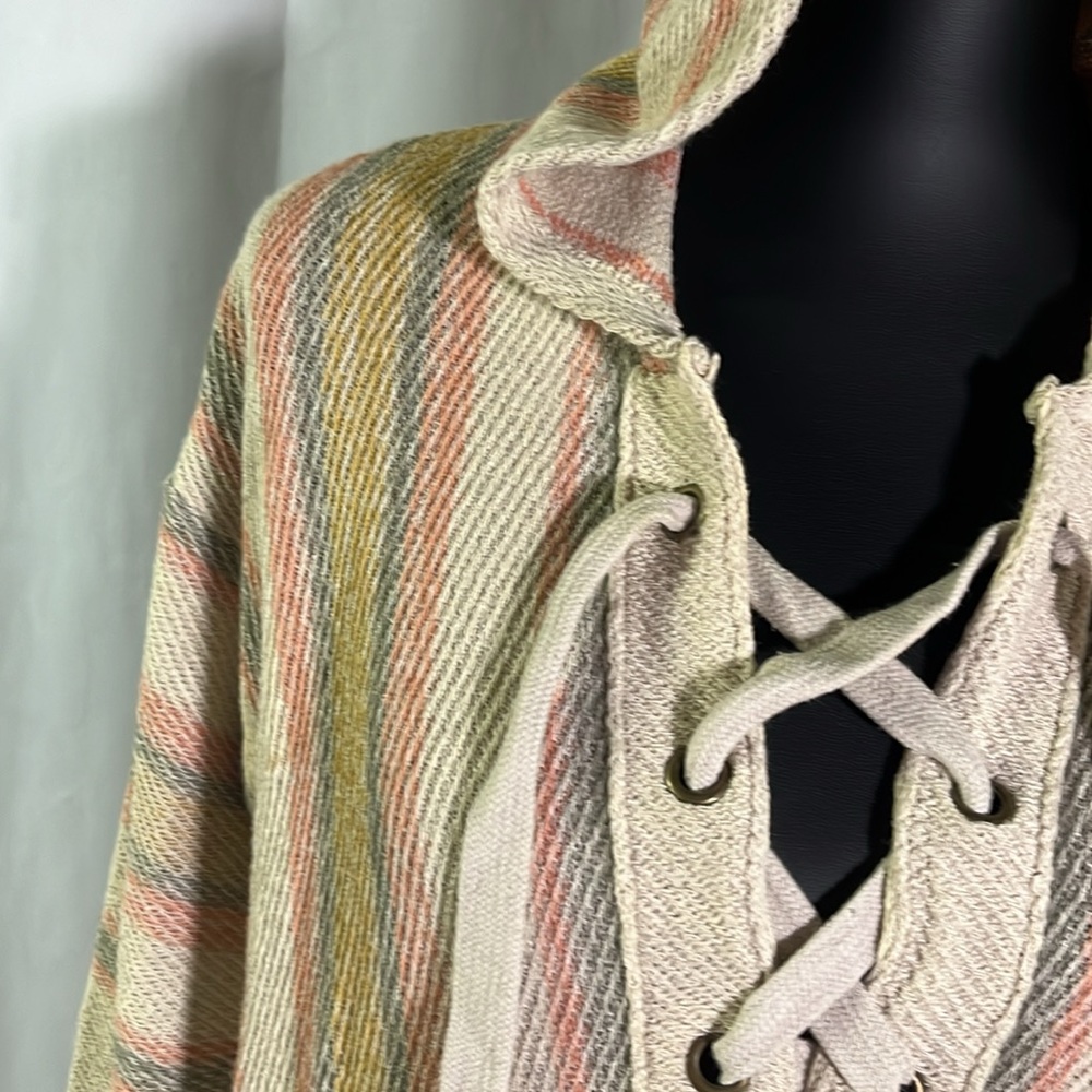 🛍 6 for $35 • Rip Curl Sand Multicolor Striped My Tide Lace Up Poncho Hoodie - Picture 6 of 16